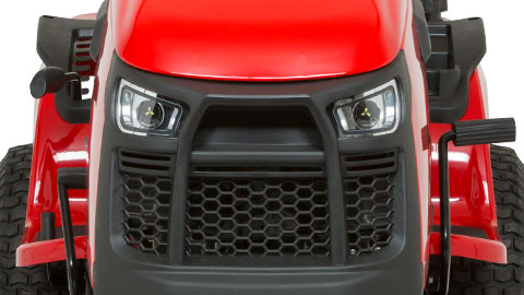 the front of a red car
