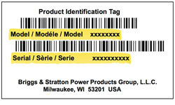 Snapper Model Number Tag