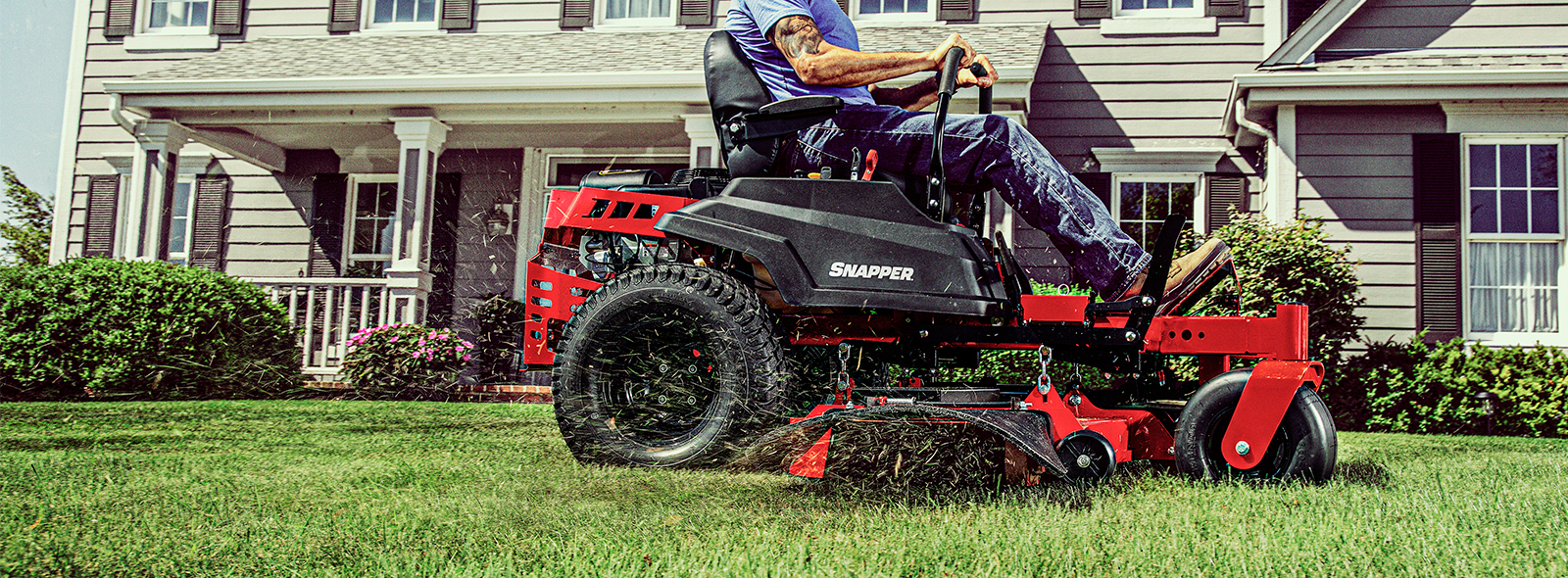 Man riding Snapper 360xt zero turn mower