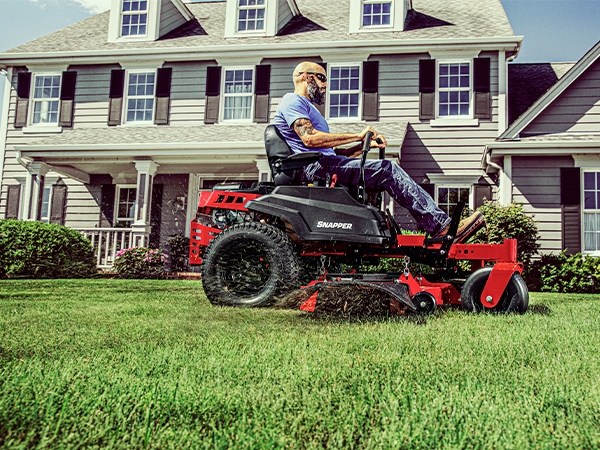 Man riding Snapper 360xt zero turn mower