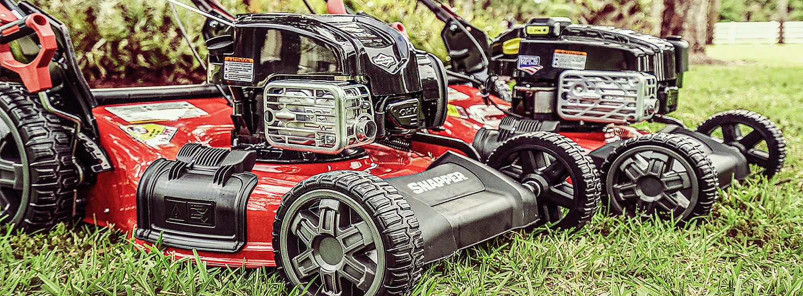 Up close shot of Snapper push mowers